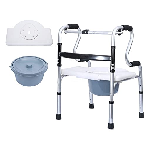 HJRD Andador Plegable Bipedestación, Andador para Ancianos Caminador Plegable con Altura Ajustable Almohadillas de Pies Marco de Aleación de Aluminio,Altura Regulable,(Color:A+Bidet+Bedpan)