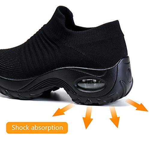 HKR Zapatillas Mujer de Running Walking Zapatos para Antideslizante Ligeras Sin Cordones Trabajo Ortopedicos Calzado Todo Negro 39 EU