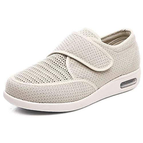 HOAPL Amortiguador de Aire Respirable de Las Mujeres Ajustable Zapatillas Walking Zapatos cómodos Ancianos Abuela al Aire Libre de Las Zapatillas de Deporte diabética Ortopédica Edema,Blanco,37