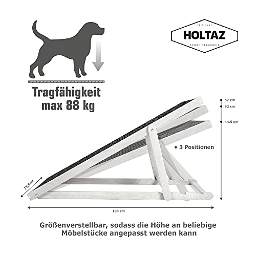 Holtaz Rampa para Perros y Gatos Rampa Plegable con Forro Antideslizante Rampa para escaleras de Madera para Cama o Sofá Blanca 104x35x60 cm