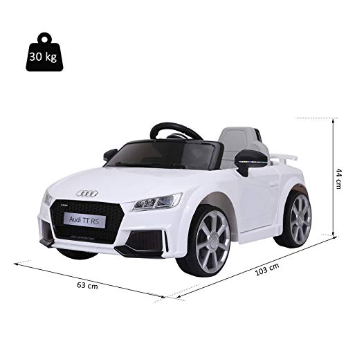 HOMCOM Audi TT Eléctrico Infantil Coche Juguete Niño 3 Años+ con Mando a Distancia con Música y Luces Modos de Aprendizaje Batería 6V Doble Apertura de Puerta Carga 30kg 103x63x44cm Color Blanco