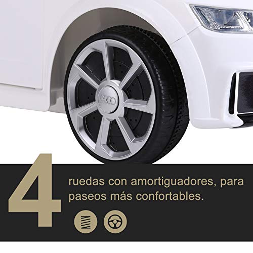 HOMCOM Audi TT Eléctrico Infantil Coche Juguete Niño 3 Años+ con Mando a Distancia con Música y Luces Modos de Aprendizaje Batería 6V Doble Apertura de Puerta Carga 30kg 103x63x44cm Color Blanco