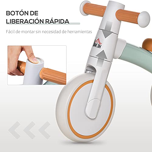 HOMCOM Bicicleta sin Pedales para Niños de 1-3 Años Bicicleta de Equilibrio con 3 Ruedas Silenciosas Correpasillos Triciclo de Bebé 60x24x37 cm Marrón