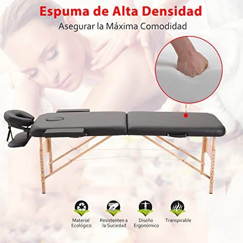 HOMCOM Cama De Masaje Madera Plegable 185 x 60cm Tatuaje Terapia Sofa Cama Negro NUEVO