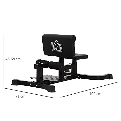 HOMCOM Máquina de Sissy Squat Equipo Multifuncional para Sentadillas Entrenamiento de Abdominales con Asiento y Cojín para Piernas Ajustables 71x108x46-58 cm Negro