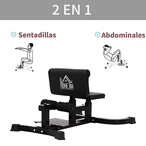 HOMCOM Máquina de Sissy Squat Equipo Multifuncional para Sentadillas Entrenamiento de Abdominales con Asiento y Cojín para Piernas Ajustables 71x108x46-58 cm Negro