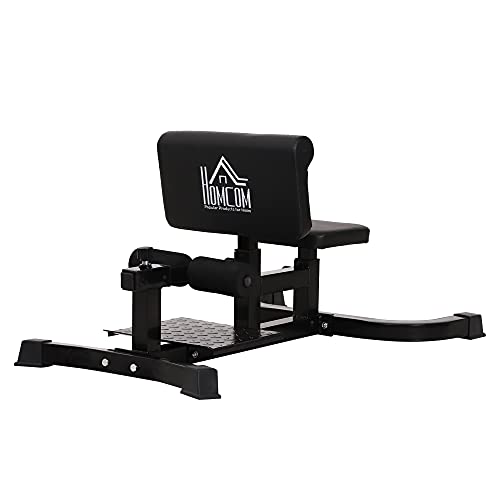 HOMCOM Máquina de Sissy Squat Equipo Multifuncional para Sentadillas Entrenamiento de Abdominales con Asiento y Cojín para Piernas Ajustables 71x108x46-58 cm Negro