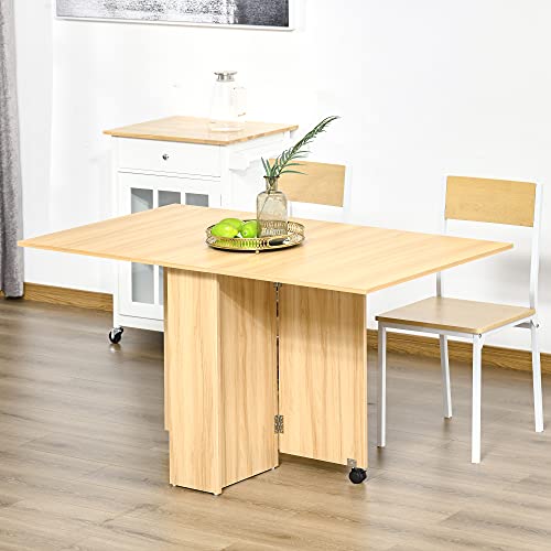 HOMCOM Mesa de Comedor Plegable con Ruedas Estante Multifuncional para Comedor Salón Mesa Auxiliar 3 Formas Espacio Ahorrado Madera