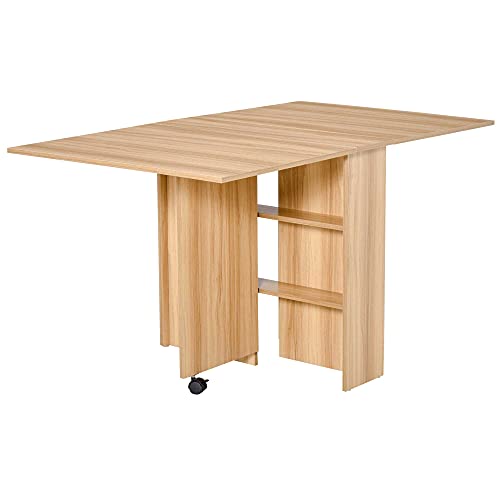 HOMCOM Mesa de Comedor Plegable con Ruedas Estante Multifuncional para Comedor Salón Mesa Auxiliar 3 Formas Espacio Ahorrado Madera