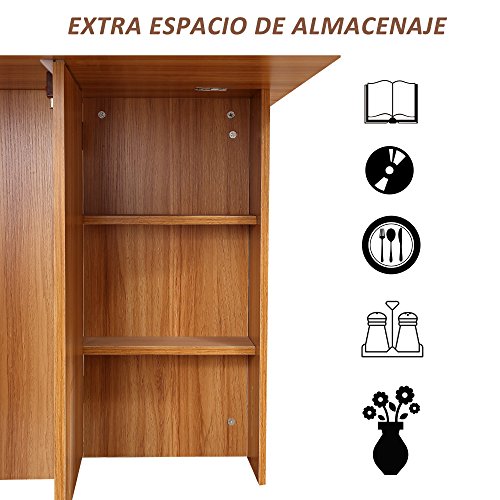 HOMCOM Mesa de Comedor Plegable con Ruedas Estante Multifuncional para Comedor Salón Mesa Auxiliar 3 Formas Espacio Ahorrado Madera