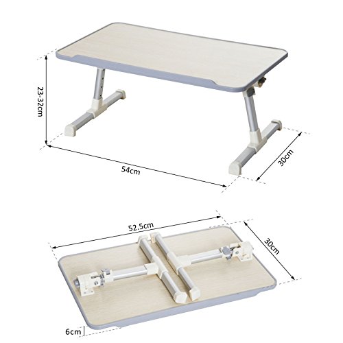 HOMCOM Mesa de Ordenador Ajustable y Plegable Soporte Escritorio para Portátil Mesa sobre Sofá Cama para Desayuno Lectura de Niños Bandeja Leyendo 54x30x22.5-32cm