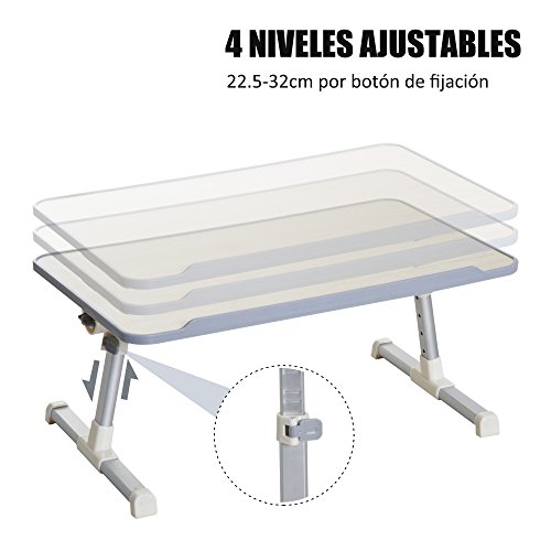 HOMCOM Mesa de Ordenador Ajustable y Plegable Soporte Escritorio para Portátil Mesa sobre Sofá Cama para Desayuno Lectura de Niños Bandeja Leyendo 54x30x22.5-32cm