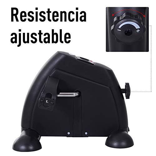 HOMCOM Minibicicleta Estática Pedalier Aparato de Ejercicios Brazos y Piernas Resistencia Ajustable Pantalla LCD 35x40x31cm