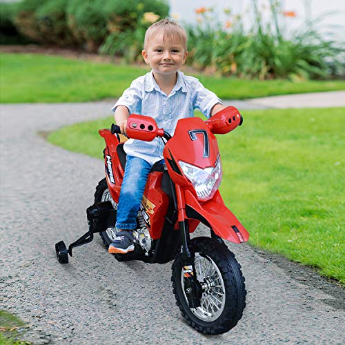 HOMCOM Moto de Batería Infantil Motocicleta Eléctrica para Niños de +3 Años con Luces Música y Ruedas de Apoyo 109x52,2x70,5 cm Rojo