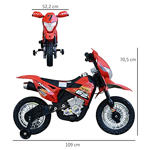 HOMCOM Moto de Batería Infantil Motocicleta Eléctrica para Niños de +3 Años con Luces Música y Ruedas de Apoyo 109x52,2x70,5 cm Rojo