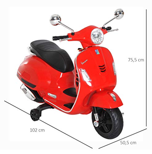 HOMCOM Moto Eléctrica Infantil Coche Triciclo Vespa Scooter Eléctrico a Batería con Luz MP3 USB Bocina para Niños Más de 3 Años Carga 30kg