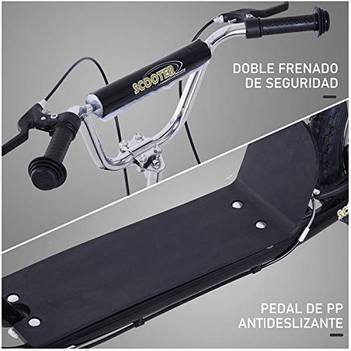 HOMCOM Patinete 125x58x92-100 cm 2 Ruedas 16/12 Pulgadas con 2 Frenos Scooter + Caballete Negro