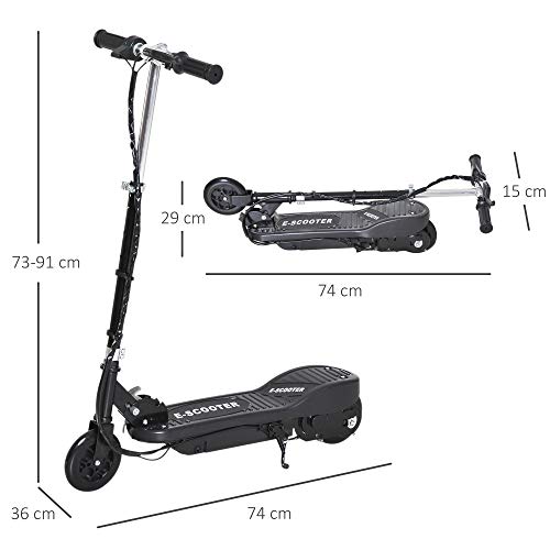 HOMCOM Patinete Eléctrico Niño 7-14 Años E-Scooter Plegable Manillar Ajustable 12km/h Batería Recargable 12V Monopatín 120W Carga 50kg Negro