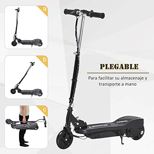 HOMCOM Patinete Eléctrico Niño 7-14 Años E-Scooter Plegable Manillar Ajustable 12km/h Batería Recargable 12V Monopatín 120W Carga 50kg Negro