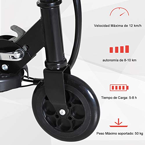 HOMCOM Patinete Eléctrico Niño 7-14 Años E-Scooter Plegable Manillar Ajustable 12km/h Batería Recargable 12V Monopatín 120W Carga 50kg Negro