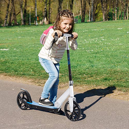 HOMCOM Patinete para Niños y Adultos Scooter Plegable Plegable Manillar Ajustable Marco Aluminio Ligero y Estable Carga 80kg Aluminio 84x34x86-96 cm Blanco