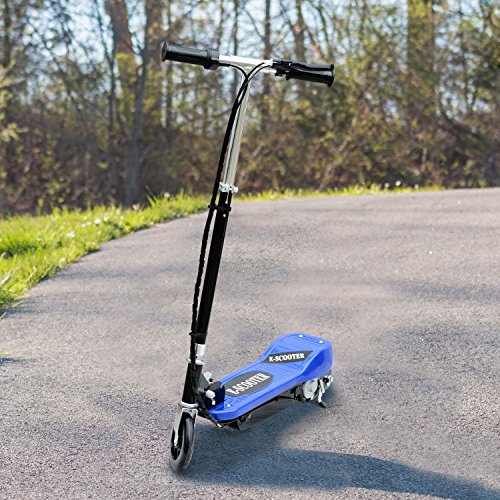 HOMCOM Patinete Plegable Niño Eléctrico Tipo Scooter con Manillar Azul Patinete Eléctrico Plegable Tipo Scooter con Manillar Ajustable Freno y Pie de Apoyo 120W Carga 50kg 78x37x99cm (Azul)