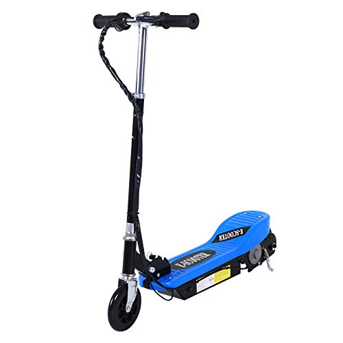 HOMCOM Patinete Plegable Niño Eléctrico Tipo Scooter con Manillar Azul Patinete Eléctrico Plegable Tipo Scooter con Manillar Ajustable Freno y Pie de Apoyo 120W Carga 50kg 78x37x99cm (Azul)