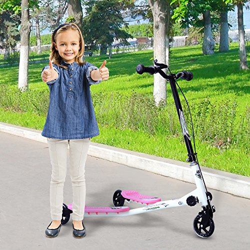 HOMCOM Patinete Scooter de 3 Ruedas Plegable Scooter de Oscilación Reductor para Niños +4 Años con Freno Manillar Ajustable Carga 50 kg 91x60x80cm Marco Acero Rosa