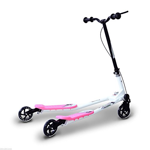 HOMCOM Patinete Scooter de 3 Ruedas Plegable Scooter de Oscilación Reductor para Niños +4 Años con Freno Manillar Ajustable Carga 50 kg 91x60x80cm Marco Acero Rosa