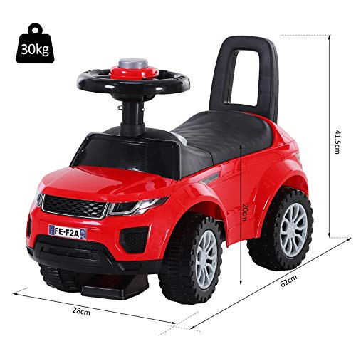 HOMCOM Quad Correpasillos Niño Coche sin Pedales para Bebé Juguete Andador Estilo Carrera con Orador 62x28x41,5cm