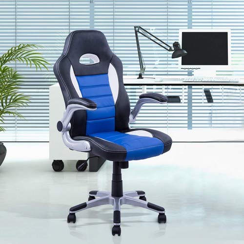 HOMCOM Silla de Juego Escitorio Silla Giratorio de Ordenador para Jóvenes Ergonómica Regulable con Ruedas Azul