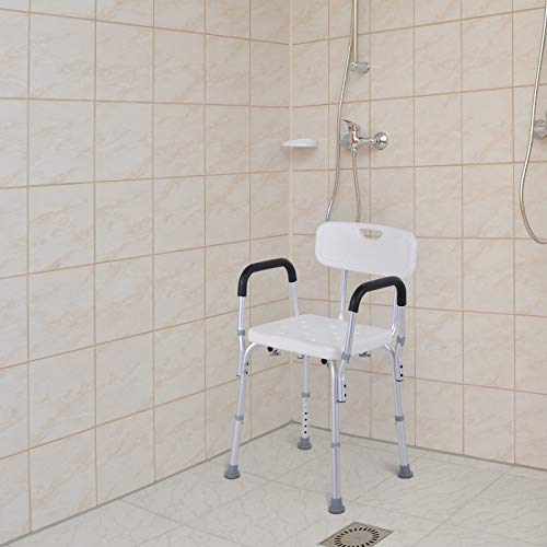 HOMCOM Silla para Ducha Regulable en Altura con Reposabrazos y Respaldo 51.5x43.5x71-84 cm Blanca