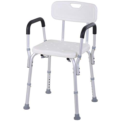 HOMCOM Silla para Ducha Regulable en Altura con Reposabrazos y Respaldo 51.5x43.5x71-84 cm Blanca