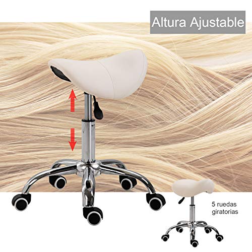 HOMCOM Silla Trabajo Taburete Ruedas Giratorias Taburete Cosmetica Dentista Peluqueria Color Beige