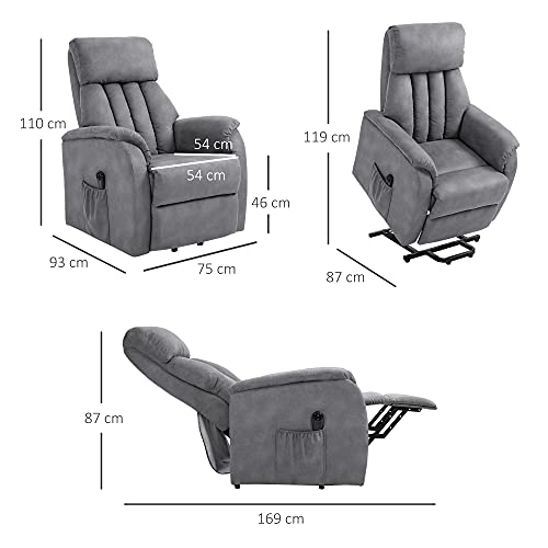 HOMCOM Sillón Relax Levantapersonas Función de Elevación y Reclinado Extra Acolchado con Mando para Personas Mayores y Movilidad Reducida 75x93x110 cm Gris