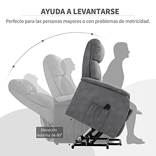 HOMCOM Sillón Relax Levantapersonas Función de Elevación y Reclinado Extra Acolchado con Mando para Personas Mayores y Movilidad Reducida 75x93x110 cm Gris