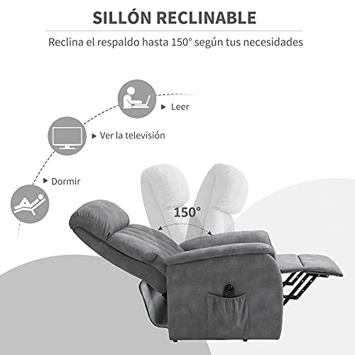 HOMCOM Sillón Relax Levantapersonas Función de Elevación y Reclinado Extra Acolchado con Mando para Personas Mayores y Movilidad Reducida 75x93x110 cm Gris