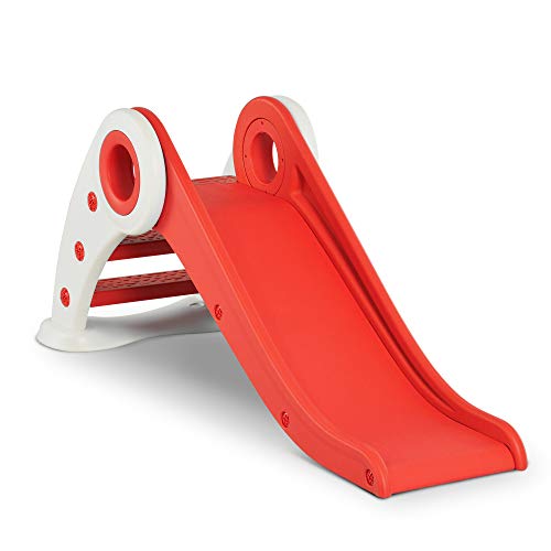 HOMCOM Tobogán Infantil para Niños de +3 Años Tobogán Ancho Plegable con Escaleras Rampa Larga para Jardín Parque Interiores 120x50x56 cm Rojo