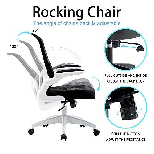 HOMIDEC Silla de Oficina Ergonómica de Escritorio con Soporte Lumbar Ajustable, Altura Regulable, con Reposabrazos Plegables, hasta 150 kg Blanco