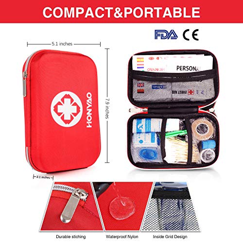 HONYAO Botiquín de Primeros Auxilios de 200 piezas, Mini Kit de Supervivencia Bolsa Médico de Emergencia Completo para Coche Barco El Hogar Lugar Trabajo Mochila y Acampar Senderismo Viaje