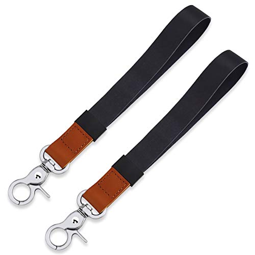 HONZUEN 2 Wristlet Lanyard, Correa Llaves Suave con Llavero y Piel Genuina, Cinta Llavero Resistente al Desgarro, Correa para Cordón Llaves Keychain Strap para Key Teléfono Móvil USB Llaves, Negro