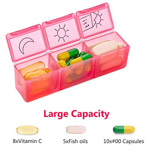 HONZUEN Pastillero Semanal 3 Tomas Dosificador de Comprimidos Grande 7 Dias Pastillero de viaje, Organizador diario de medicación con 21 Compartimentos, para medicamentos Vitaminas, Colorido