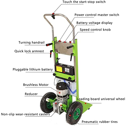 HUALUWANG Carretilla de Mano eléctrica subeescaleras de 150 kg de Capacidad Carro Que Ahorra Mano de Obra -Motor sin escobillas de 850 W y batería extraíble de 48 V /32 Ah