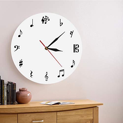 hufeng Reloj de pared de estudio de música con letrero de pared, notas musicales, reloj de pared con hendidura aguda, arte de pared, reloj decorativo, regalo para músico o cantantes