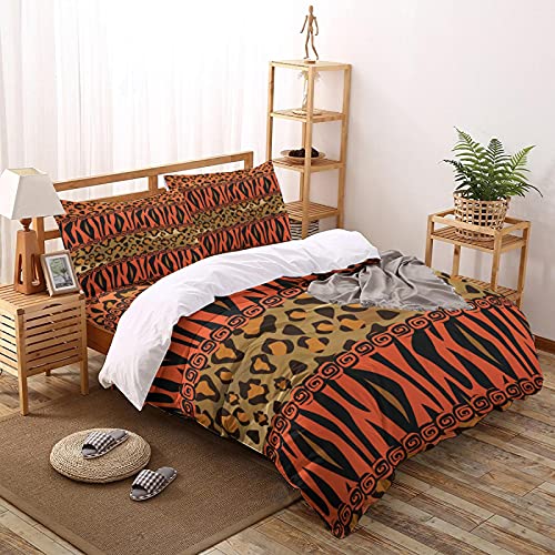 HUIJIE Ropa De Cama De Microfibra Leopardo De Las Tribus Aborígenes 200X200CM 3 Piezas Con Cremallera, 1 Funda Nórdica + 2 Fundas De Almohada Con Cremallera Suave Y Cómoda Adecuado Para Habitación Inf