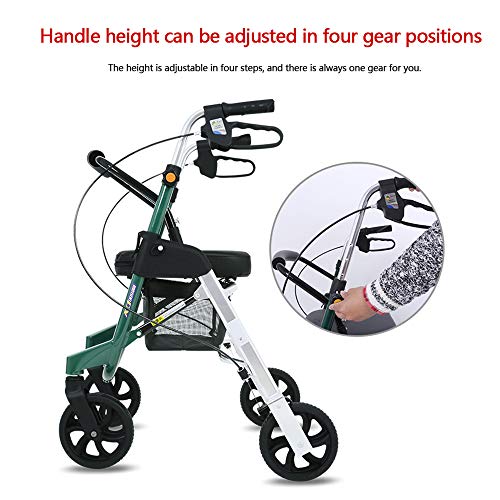 HYRL Carretilla de Carro de Compras de Edad Avanzada, portátil Plegable 4 Ruedas Walker con Asiento muletas Ayuda para Caminar para Llevar Compras de Bolsa