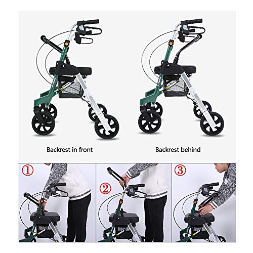 HYRL Carretilla de Carro de Compras de Edad Avanzada, portátil Plegable 4 Ruedas Walker con Asiento muletas Ayuda para Caminar para Llevar Compras de Bolsa