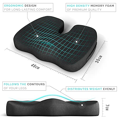 iamcomfi - Cojín ortopédico de espuma viscoelástica, para ciática, coxis y dolor de cadera, alivio de presión en la espalda y el coxis en el asiento del coche, silla de oficina o silla de ruedas