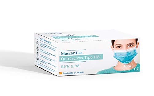 IBERIAN MASK Mascarilla Quirúrgica Tipo IIR- Fabricada en España. 50 Unidades. Homologadas. BFE ≥ 98%