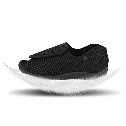 IBLUELOVER - Pantuflas diabéticas para hombre y mujer, de espuma viscoelástica, zapatillas ajustables, cierre de velcro, sandalias, pies anchos abiertos, zapatillas para ancianos, pies hinchados, EU42